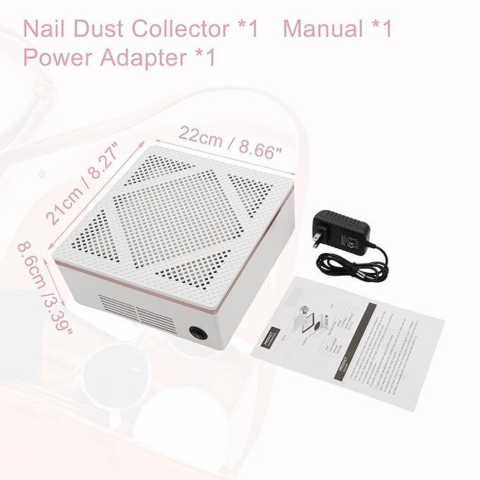 VOCOSTE Nail Dust Collector, 60W Nail Vacuum Dust Collector, Low Noise Nail Fan Dust Collector, Nail Duster Collector, for Manicure Acrylic Gel Nails Polishing, White