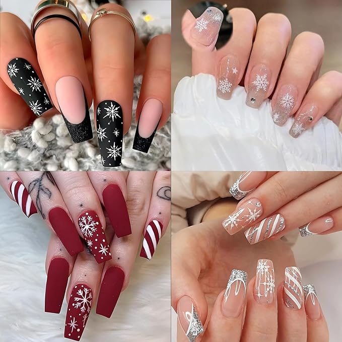 30 Sheets Christmas Nail Art Stickers 3D Self-Adhesive Snowflake Holiday Nail Stickers White Snowmen Santa Claus Elk Decals Decorations Supplies for Women (Snowflake)