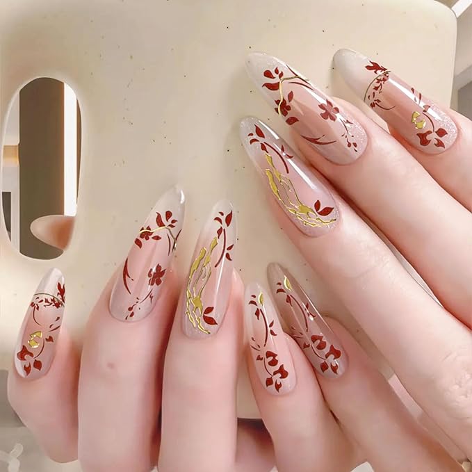Gold Flower Nail Stickers Decals, 3D Nail Art Nail Art Stickers Gold Line Nail Decals Adhesive Metal Stripe Wave Nail Sticker for Women Manicure Decorations