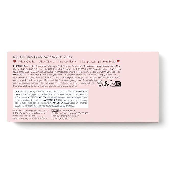 Semi Cured Gel Nail Strips - NAILOG 34 Pcs Gel Nail Stickers for Christmas Day | Buy 2 Get 1 UV Light | Long Lasting Nail Wraps with Glossy Gel Finish Red, Holly Jolly