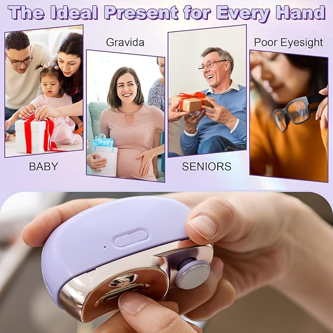 Electric Nail Clipper, 2026 New Upgraded 3-in-1 Nail Trimmer with Polishing, 2-Speed Adjustable Nail Cutter with LED Light, Multifunctional Electric Nail Clippers for Seniors Babies Adults (White)