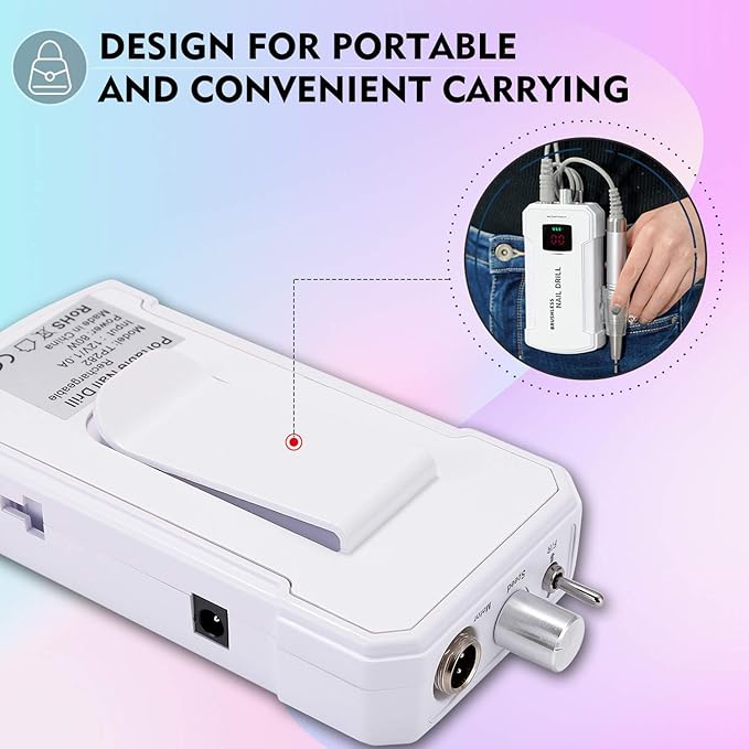 Professional Nail Drill Machine, IMENE 35,000RPM Portable Brushless Nail Drill Rechargeable E-File Nail Drills Perfect for Acrylic, Gel, Natural Nails(White)
