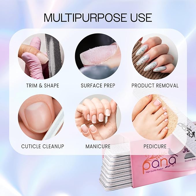 10PCS Jumbo Size PANA Professional Double Sided Nail Files - Zebra, 60/60 Grit - Emery Board Nail Buffering File Manicure Pedicure Nail Polisher Washable