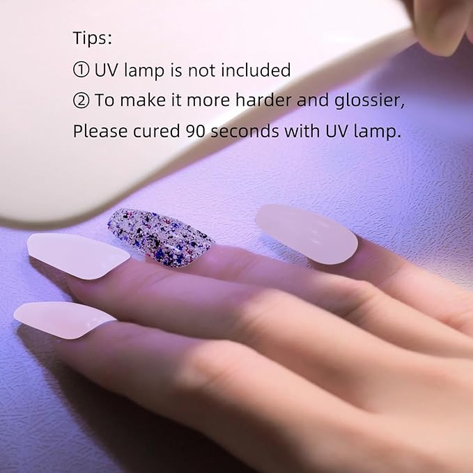WOKOTO Semi Cured Gel Nail Strips (Pink & Glitter)-16 Pcs Gel Nail Stickers | Gel Nail Wraps | UV Light Required, Salon Quality & Easy To Use, Real Nail Polish Strips Stick On Nails With Nail File