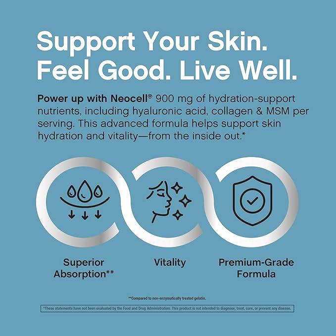 NeoCell Hyaluronic Acid Complex 900mg | 120 Capsules | with BioActive Collagen Peptides & MSM | Premium Grade Formula