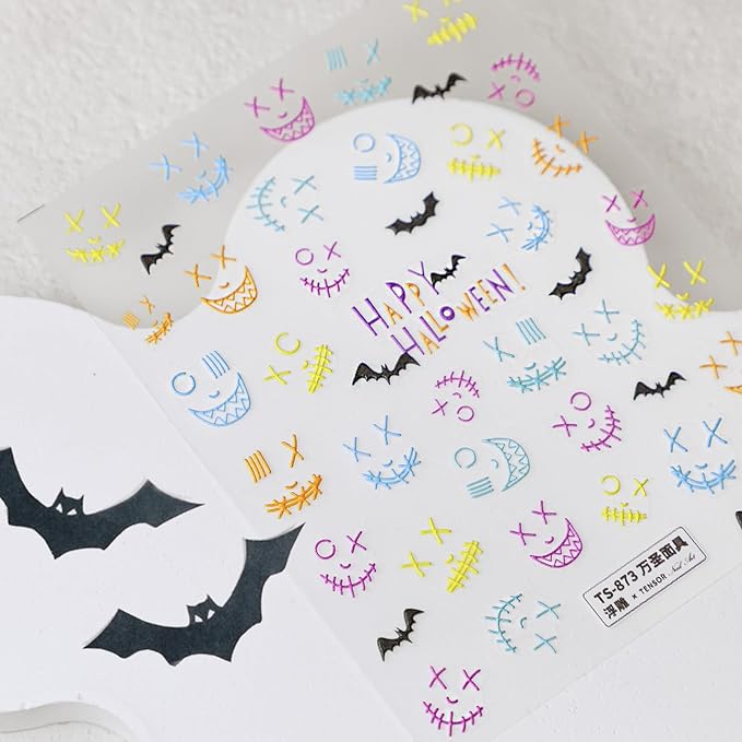 Halloween Nail Stickers for Nail Art - Nail Mask Nail Art Sticker Halloween 5D Embossed Nail Decals Self-Adhesive Nails Supply Manicure Stickers for Nails Decoration