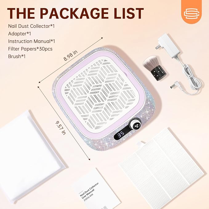 Cordless Nail Dust Collector,Rechargeable Dust Collector Nail Tech with Reusable Filter,Compact Vacuum Fan Dust Collector Manicure Pedicure Tool for Acrylic Nail Polishing,Salon&Home