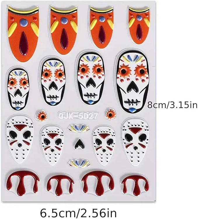 6 Sheets Halloween Nail Art Stickers Decals Pink Skull Spider Web Sugar Skull Nail Decoration 3D Self-Adhesive Nightmare Christmas Stickers for Women Girls