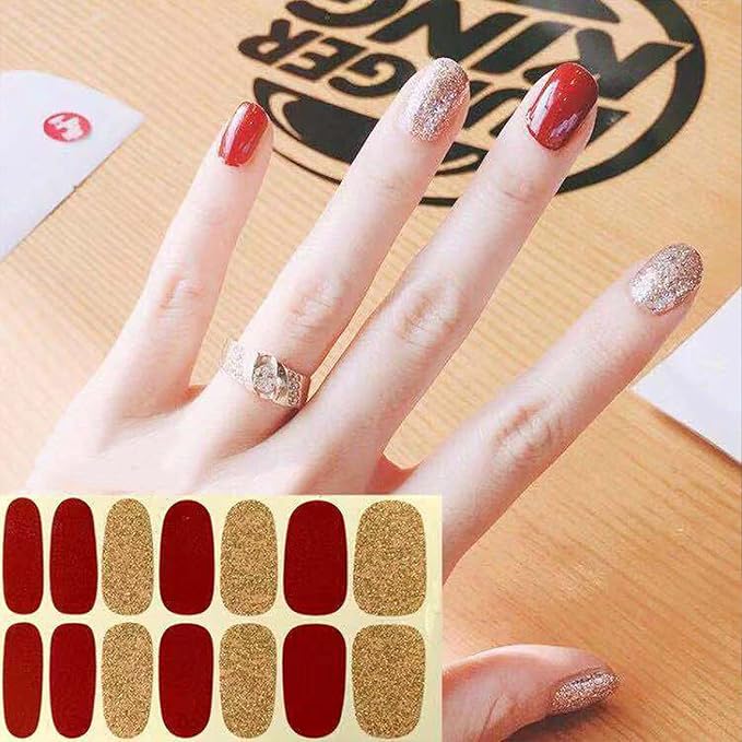 WOKOTO 20 Mixed Solid & Marble Nail Polish Strips with Nail File, Self-Adhesive Gel Nail Stickers for Women, Nails Art DIY Decorations