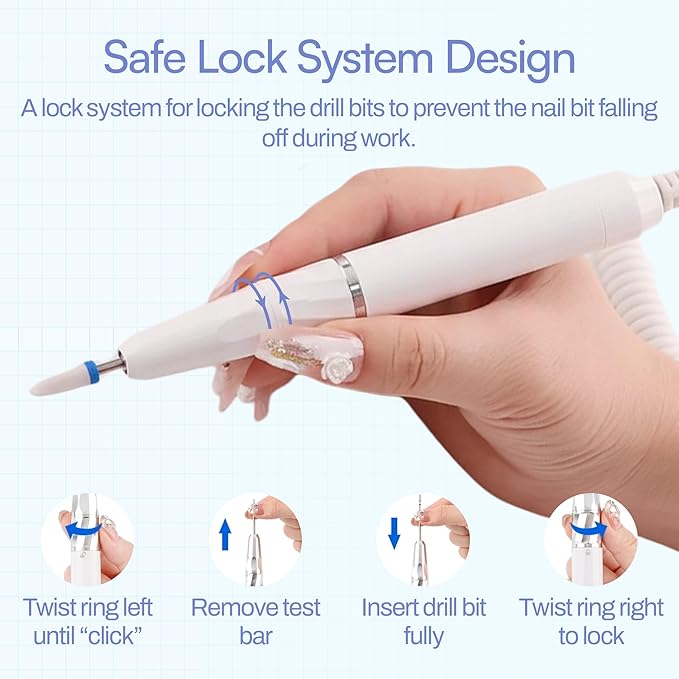 M GEM Brushless Nail Drill 35K RPM | Professional Cordless Efile Machine | Rechargeable Electric Nail File with Bits | Portable Quiet Low Vibration Tool for Acrylic, Gel, Natural Nails (Ombre Blue)
