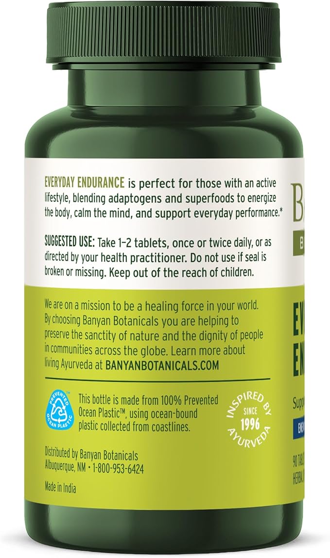 Banyan Botanicals Everyday Endurance – Organic Adaptogens Supplement – Herbal Superfoods and Adaptogens for Energy and Focus – 90 Tablets – Non-GMO Sustainably Sourced Vegan