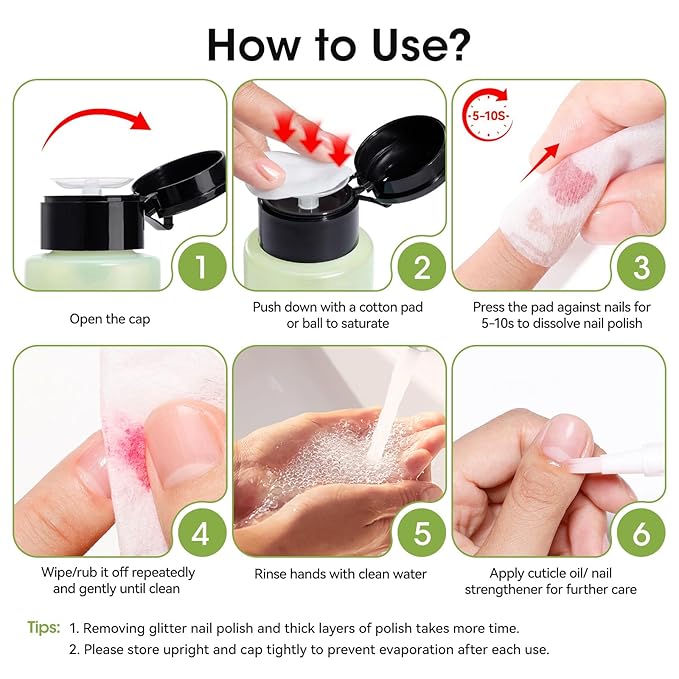 Avocado Nail Polish Remover, Non-Acetone 5s Quick Removal, Professional Remover for All Air-dry Nail Polish, VE Non-Drying Built-in Refillable Pump Bottle, 160ml