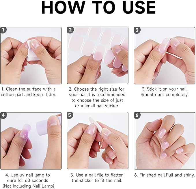Semi Cured Gel Nails Strips - 28 pcs UV Gel Nail Stickers for Women Work with Any UV Lamp, Long Lasting Nail Wraps for Home DIY Nails Art