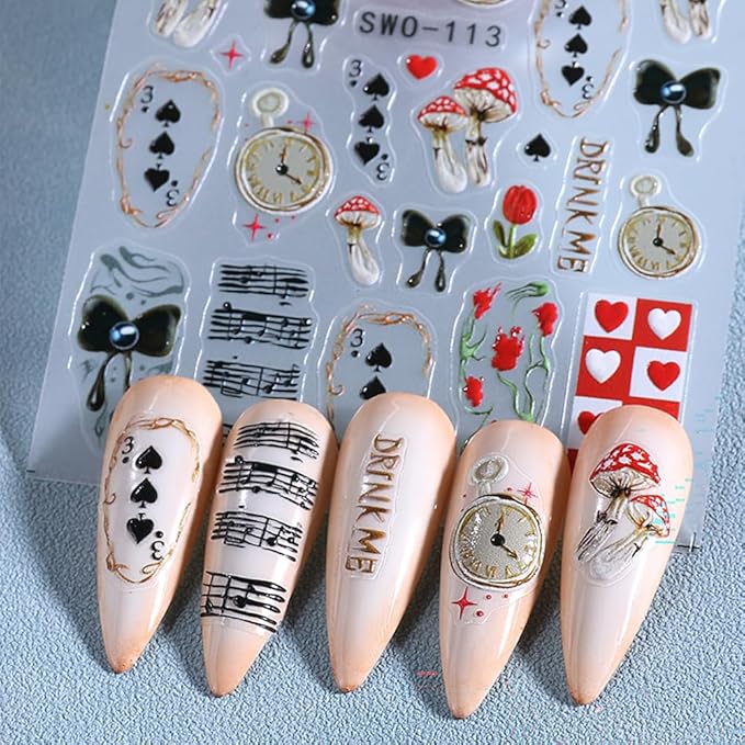 Halloween Nail Stickers 5D Spooky Skull Spider Nail Decals DIY Self Adhesive Mushroom Crow Flower Spider Web Nail Design Sticker Nail Decoration Supplies Holiday Manicure Accessories for Women 3Pcs