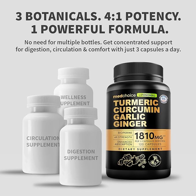Liposomal Turmeric - High-Absorption Curcumin Supplements, Non-GMO Blend for Digestive Comfort & Daily Support - Organic Turmeric Supplement with Black Pepper (120ct, Pack of 1)