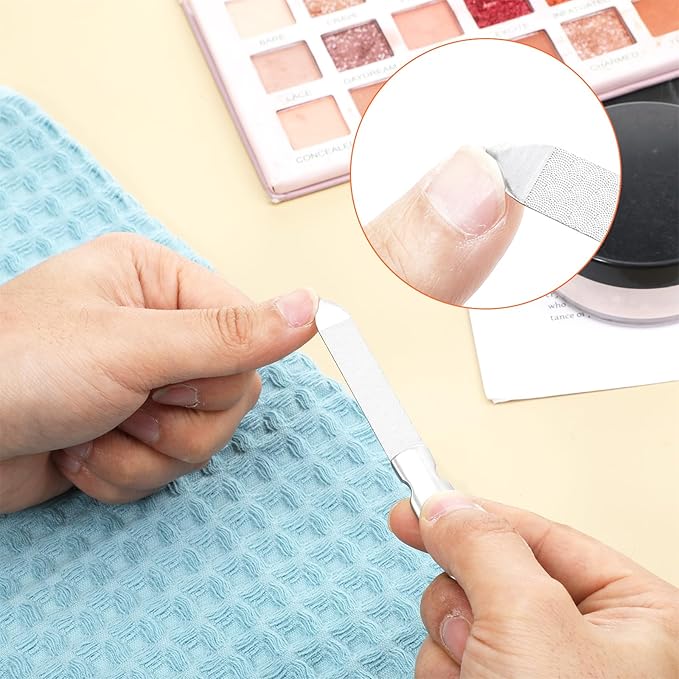 Professional Fingernail Files, 2 PCS Metal Nail Files for Women Double Sided Stainless Steel Nail File Non-Slip Fingernail File with PU Leather Case for Women Men Natural Nails Manicure Pedicure Tool