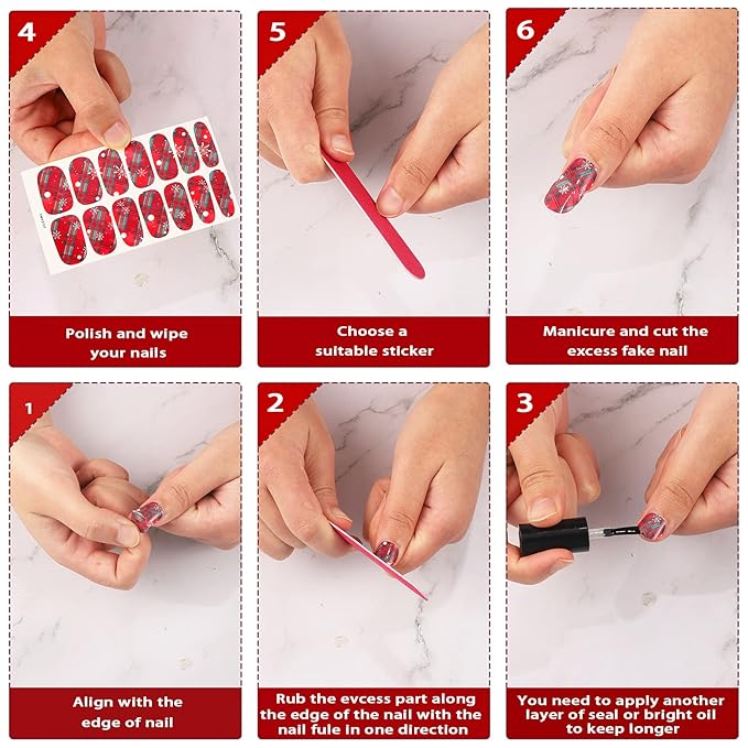 140 Pcs 10 Sheets Christmas Full Wrap Nail Stickers Polish Strips Plaid Gradient Stickers Glitter Self Adhesive DIY Art Decals Strips with 2 Pcs Nail Files for Xmas Decor (Plaid Style)