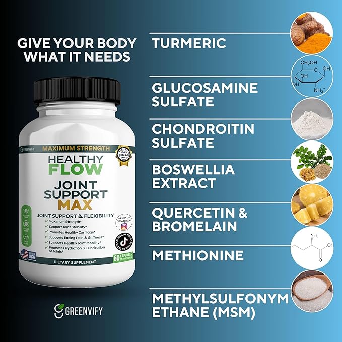 Healthy Flow Joint Support Max, 1500mg Glucosamine, 60 Capsules, Maximum Strength Joint Support Supplement (3)