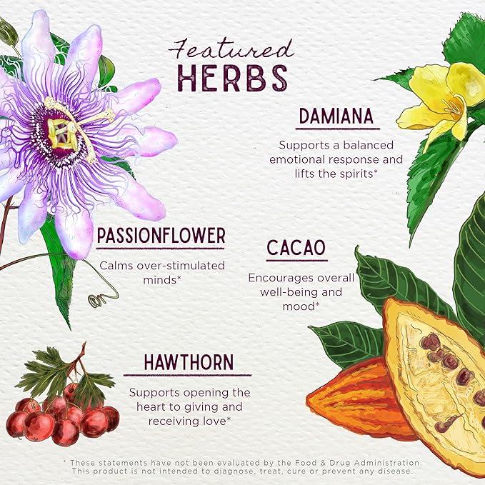 WishGarden Herbs Liquid Bliss Mood Elevator - Plant-Based Herbal Mood Support Supplement, Natural Mood Booster with Organic Cacao, Cotton Root, Passionflower, Increases Sense of Connection, .66oz