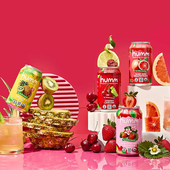 Humm Whole30 Approved Kombucha, Strawberry Blossom, Organic, Vegan & GMO Free (12 Pack)