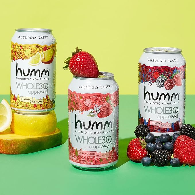 Humm Whole30 Approved Kombucha, Mango Lemon, Organic, Vegan & GMO Free (12 Pack)