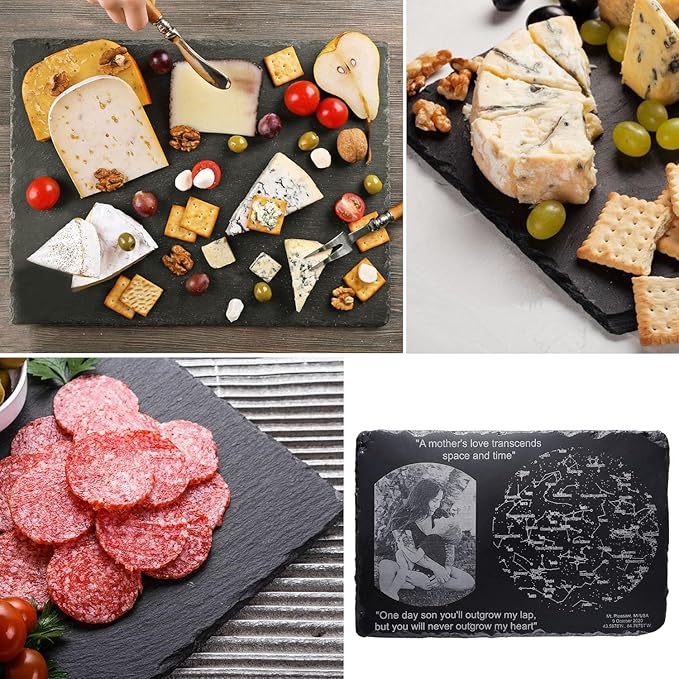 5 Pack 12 x 10 Inch Slate Cheese Boards, Black Rectangle Slate Charcuterie Boards, Natural Charcuterie Stone Plates for Parties, Gifts, and Special Events, Cheese, Sushi, Food.