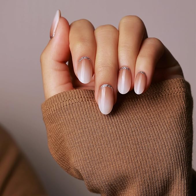 Semi Cured Gel Nail Strips, 20 PCS Gel Nail Stickers Work with UV Light, Salon Quality & Easy to Use - Shiny Nude