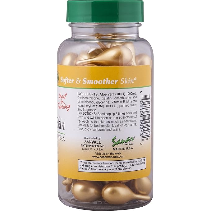 Sanar Naturals Healthy Skin Vitamin E and Aloe Vera Moisturizer Ampoules - Body Lotion for Dry Skin, Face, Hands - Travel Size Serum for Women and Men, 60 Capsules