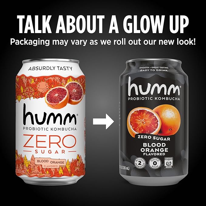 Humm Kombucha Sampler Pack, Includes Original Mango Passionfruit Kombucha, Zero Sugar Blood Orange, Whole30 Approved Strawberry Blossom (Pack of 24)