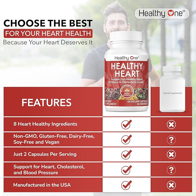 Healthy Heart - CoQ10 - Cholesterol - Circulation - Inflammation - Blood Pressure - Plaque - Cortisol - Arteries - LDL - HDL - Hawthorne - Beet Root - Garlic - Olive Leaf - Hibiscus - 120 Count