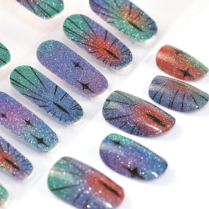 Semi Cured Gel Nail Strips 22pcs Polish Stickers Manicure Wraps for Home DIY Works with Nail Lamp Light