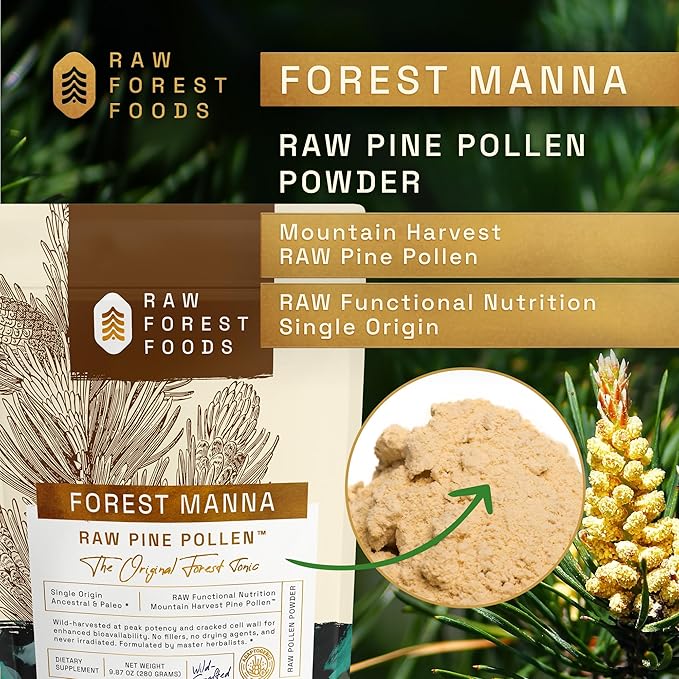 Forest Manna RAW Pine Pollen Powder – Mountain Harvest Pine Pollen – 280 Gram Pouch