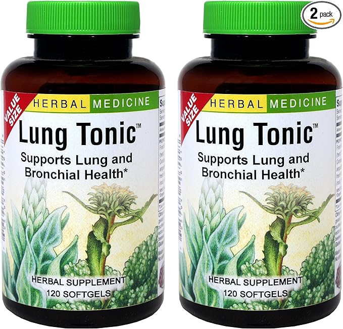 Herbs Etc. Lung Tonic - Lung Supplement for Bronchial Support - Healthy Breathing Support with Mullein, Horehound & Grindelia - 120 Softgels - 2 Pack