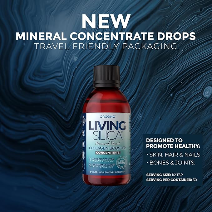 Orgono Living Silica Kit | Mineral-Based Collagen Booster Liquid & Concentrate Drops (Travel Size) | Vegan | Supports Joint & Bone Health, Collagen & Elastin Production, Glowing Skin.
