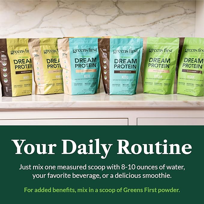 Greens First Dream Protein Plant-Based Vegan Powder - USDA Organic Pumpkin, Hemp & Pea Protein - Gluten-Free, Non-GMO, No Added Sugar (Caramel Cappuccino, 27.42 oz)