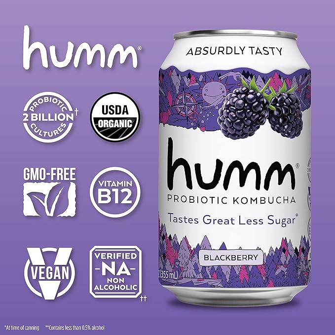 Humm Kombucha Blackberry, Organic, Vegan & GMO Free (12 Pack)