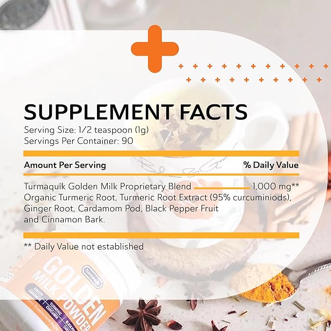 Organic Golden Milk Turmeric Powder Mix + Superfood Blend of Ginger, Black Pepper, Curcumin, Cinnamon, Cardamom - Non-GMO, Vegan, Keto, Ayurvedic