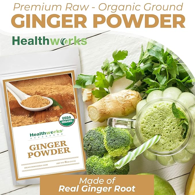 Healthworks Superfoods Organic Ginger Powder - 8 Oz - Ground, Raw & All-Natural - Keto, Vegan - Great with Coffee, Tea & Juices - Superfood/Spice