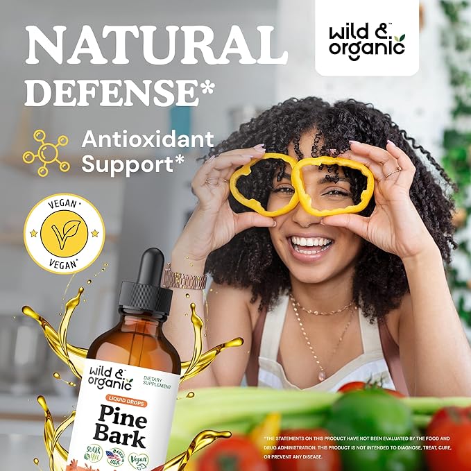 Wild & Organic Pine Bark Drops - Antioxidant Support - French Maritime Pine Bark Extract Tincture - 5-Month Supply - Pinus Pinaster Supplement - Vegan, Sugar & Alcohol-Free - 4 fl oz