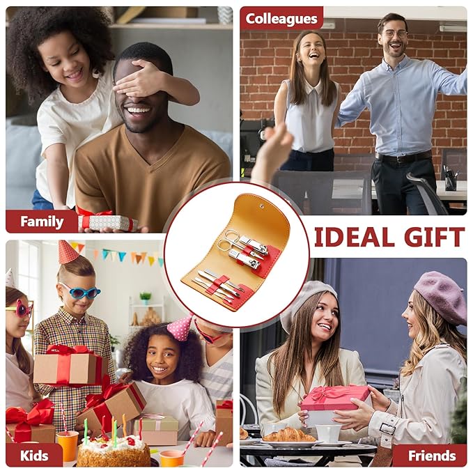 12 Set Manicure Set Bulk Mini Manicure Nail Clipper Kit 7 in 1 Stainless Steel Professional Nail Care Pedicure with Travel Portable Bag Grooming Kits for Christmas Women Men Home(Red)