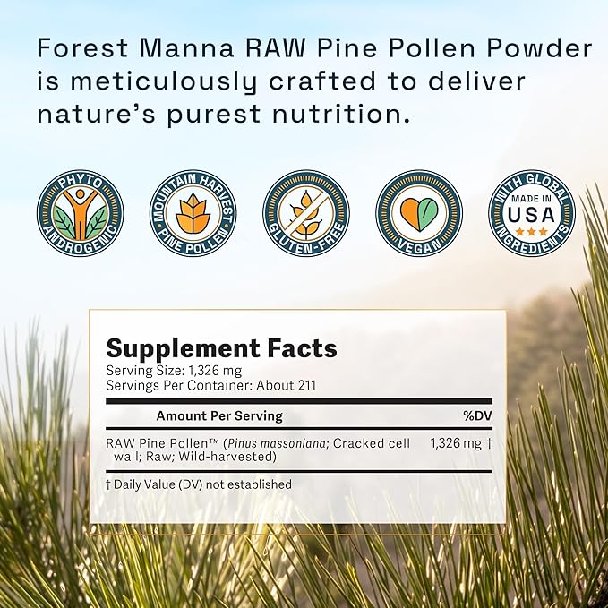 Forest Manna RAW Pine Pollen Powder – Mountain Harvest Pine Pollen – 280 Gram Pouch