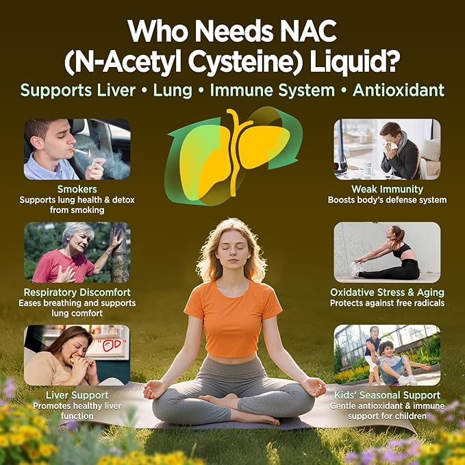 Liposomal Liquid NAC Drops, NAC Supplement N-Acetyl Cysteine, NAC 600 mg with Milk Thistle & Quercetin for Adults & Kids, Liver & Lung Support, Immune & Antioxidant, Skin & Cellular Health, 2 Fl Oz