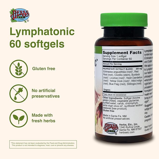 Herbs Etc. Lymphatonic Softgels - Lymph System Support - Support a Healthy Lymphatic System - Gluten-Free Herbal Supplement - 60 Softgels (60 Servings) - 2 Pack