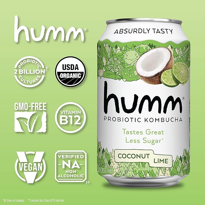 Humm Kombucha Coconut Lime, Organic, Vegan & GMO Free (12 Pack)