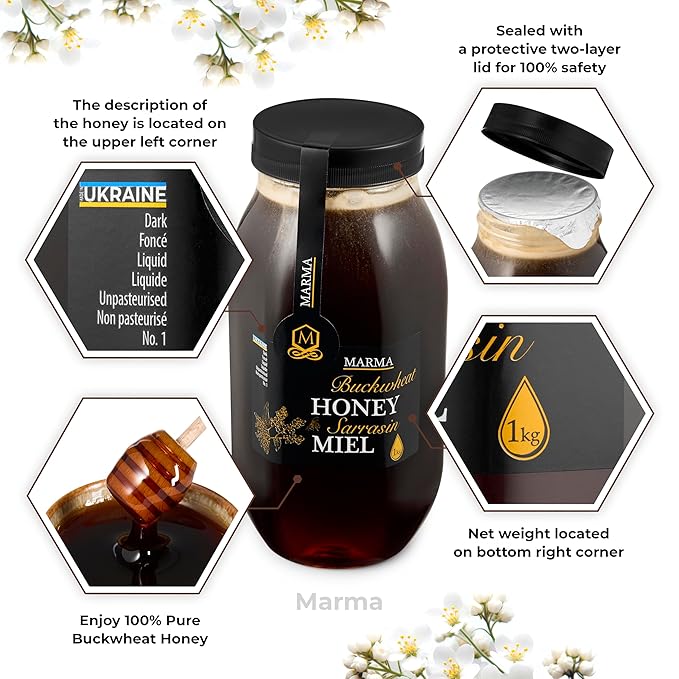 HONIGMA® Marma Buchwheat Honey | Authentic Raw Honey from Ukraine | 100% Pure, Unpasteurized & Fully Crystallized | 1000g/35.2oz | Naturally Solid Texture | Pack of 1