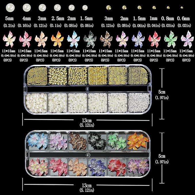Flower Nail Art Charms with Rhinestones Glue Gel Cream Flatback Pearls Luxurious Nail Gems Supplies Accessories Gold Silver Nails Decoration Pearls for Women Nails Design