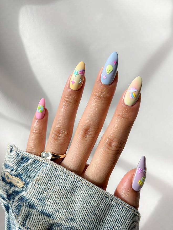 Deco Beauty Spaced Out Nail Stickers - Lightweight & Easy-to-Apply Nail Art with Cute & Trendy Designs - Durable & Long-Lasting Nail Stickers for Women, Ideal for DIY Manicures
