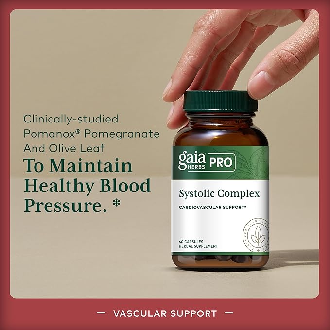 Gaia Herbs PRO Systolic Complex - Cardiovascular Support Supplement* - Pomanox Pomegranate Extract, Olive Leaf, Hibiscus, Grape Seed & Holy Basil - 60 Capsules (60 Servings)