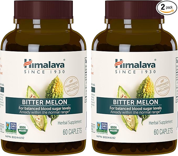 Himalaya Organic Bitter Melon - Herbal Glucose Metabolism Support - USDA Organic, Non-GMO, Vegan, Gluten Free, 660 mg, 60 Caplets (Pack of 2)