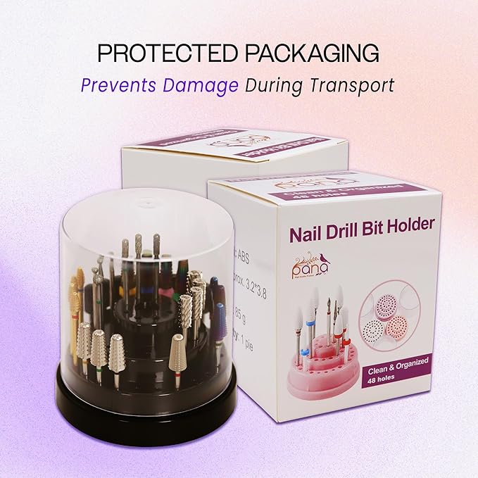 PANA Round Cake Tier Nail Drill Bit Holder Display Organizer Case - Dustproof Carbide Bit Storage Container Box For Manicure Tools Nail Salon - 48 Holes Silver (Drill Bits Not Included)